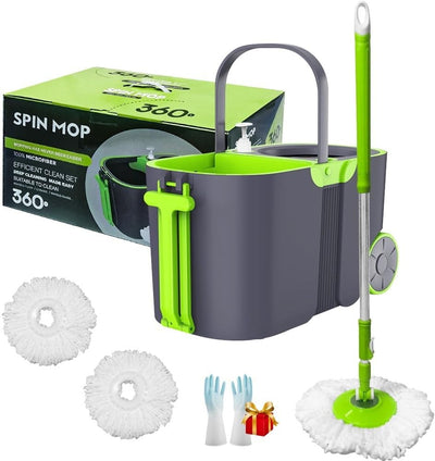 360° Spin Mop and Bucket Set with Wheels, 13L - 2 Mop Pads